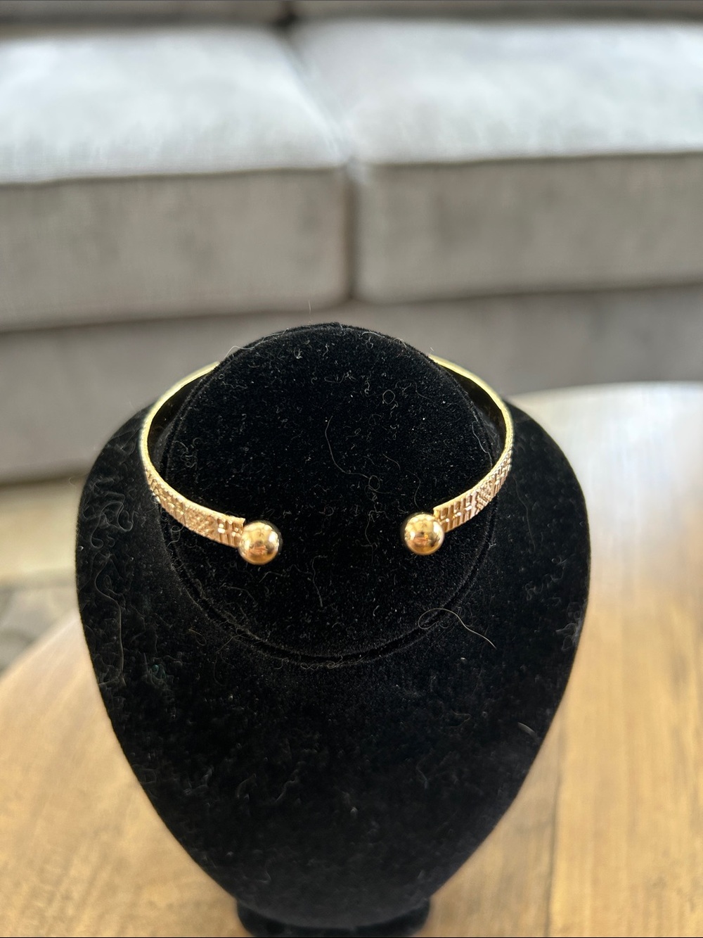 Gold Open Cuff Bracelet with Ball Ends
